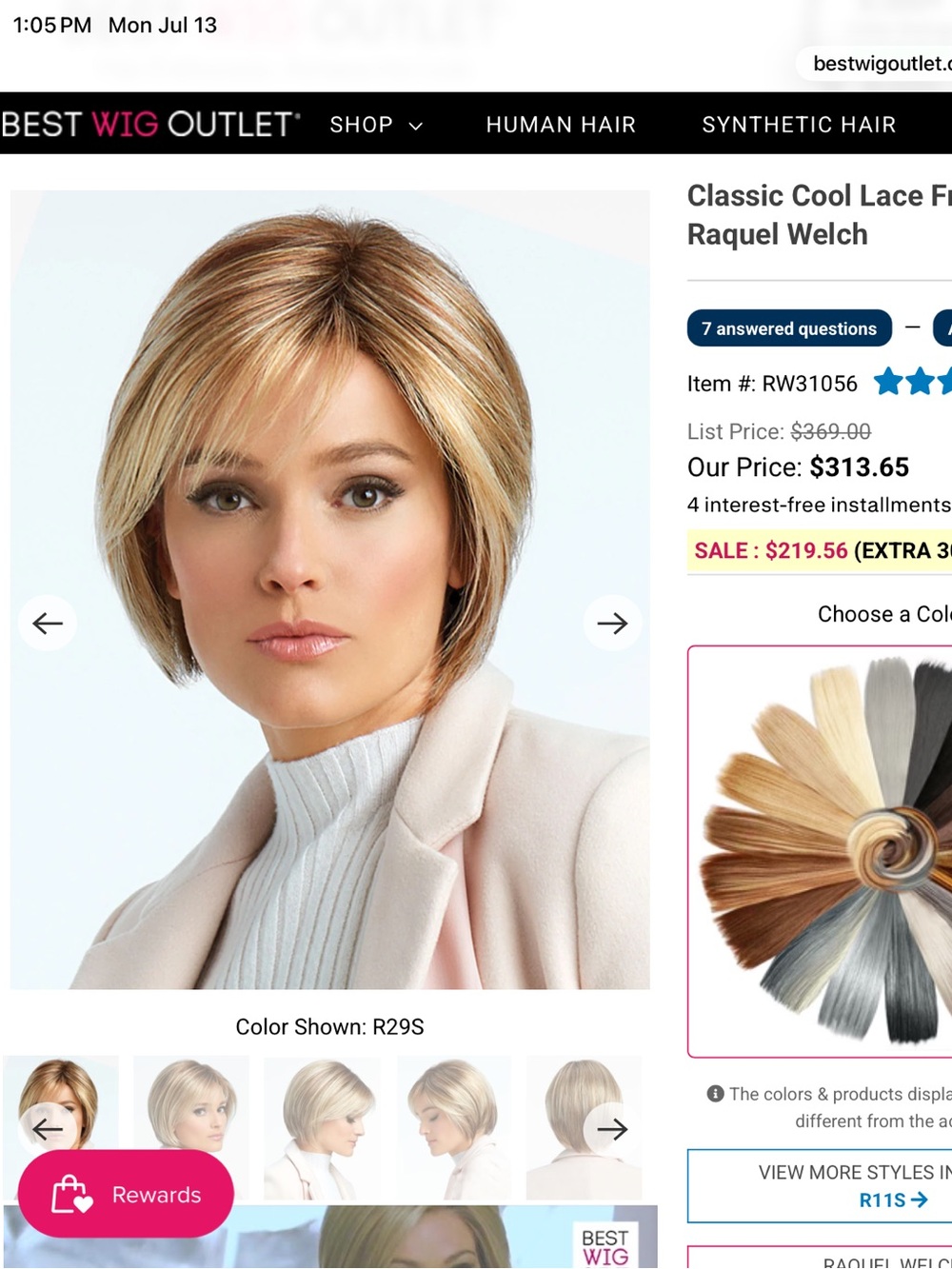 Raquel Welch brown Synthetic wig with Subtle Highlights color is hazelnut.